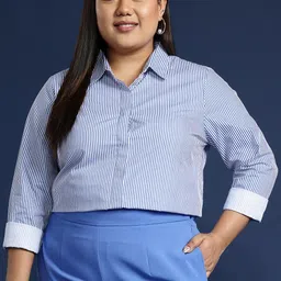 Hancock Women Plus Size Striped Formal Shirt-22