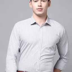 Park Avenue Men White & Grey Slim Fit Micro Checked Pure Cotton Formal Shirt-image-77