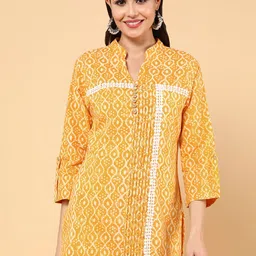 aturabi women Mustard Yellow & White Quirky Printed Pure Cotton Kurthi-picture-18