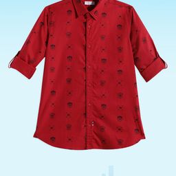 U.S. Polo Assn. Kids Boys Red Brand Logo Opaque Print Pure Cotton Casual Shirt-image-75