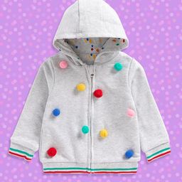 mothercare Girls Grey Embellished Pom Pom Detailed Pure Cotton Hooded Sweatshirt-40