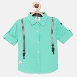 TONYBOY Boys Sea Green Suspender Solid Regular Fit Pure Cotton Casual Shirt-image-16