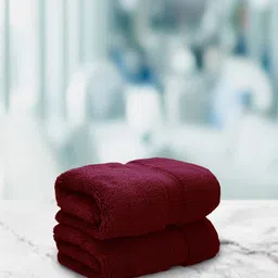 Aura Set Of 2 Maroon Solid 650 GSM Super Absorbent Pure Cotton Hand Towels-50