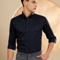 DENNISON Men Navy Blue Smart Slim Fit Water & Stain Repellent Solid Casual Shirt-image-29