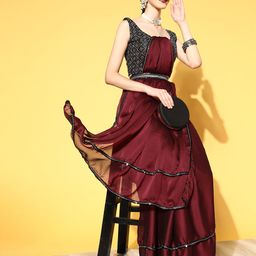 Mitera Maroon & Black Embellished Saree-picture-47