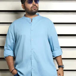 Freeform by High Star Men Standard Mandarin Collar Solid Cotton Plus Size Casual Shirt-image-48