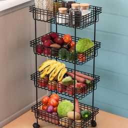 Kuber Industries Unisex Black Metal 4-Layer Fruits Stand with Wheels Kitchen Trolley-image-81