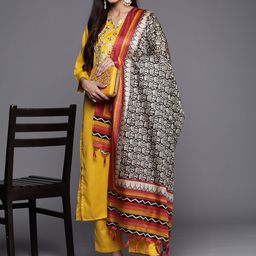 Varanga Floral Yoke Design Gotta Patti Kurta with Trousers & With Dupatta-picture-3