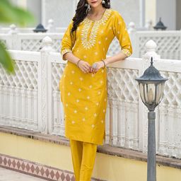 AKS Women Ethnic Motifs Embroidered Regular Thread Work Kurta with Trousers-image-81