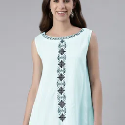 MALHAAR Ethnic Motifs Embroidered Boat Neck Thread Work Kurti-picture-47