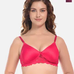 FIMS Pack of 2 Pink & Purple Cotton Lace Everyday Bra - Lightly Padded-image-89