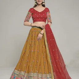 Fusionic Ethnic Motif Embroidered Semi-Stitched Lehenga & Unstitched Blouse With Dupatta-picture-23