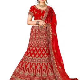 MANVAA Embroidered Thread Work Semi-Stitched Lehenga & Unstitched Blouse With Dupatta-14