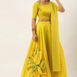 LOOKNBOOK ART Yellow Patchwork Semi-Stitched Lehenga & Unstitched Blouse With Dupatta-image-28