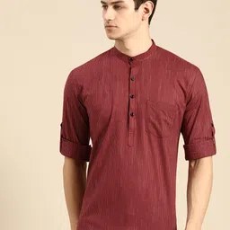 RAJUBHAI HARGOVINDAS Men Maroon & White Striped Pure Cotton Handloom Kurta-picture-43