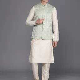 Manu Men Self Design Linen Blend Kurta Set with Nehru Jacket-picture-26