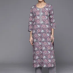 Varanga Floral Printed Gotta Patti Pure Cotton Kurta With Trousers-image-88