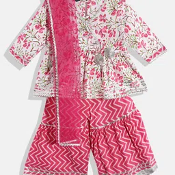 Readiprint Fashions Girls Floral Printed Angrakha Gotta Patti Cotton Kurti Set-picture-34