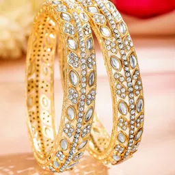 Rubans Set Of 2 18K Gold-Plated Kundan & AD Studded Premium Bangles for Women-31
