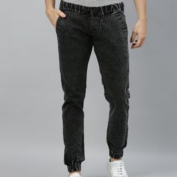 Urbano Fashion Men Black Slim Fit Mid-Rise Clean Look Acid Wash Stretchable Jogger Jeans-image-109