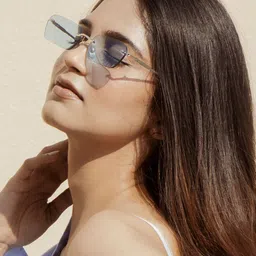 Voyage Unisex Blue Lens & Gold-Toned Rectangle Sunglasses with UV Protected Lens-58