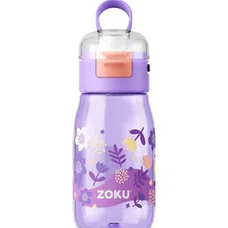 ZOKU Kids Purple Flower Printed Flip Gulp Plastic Water Bottle-28