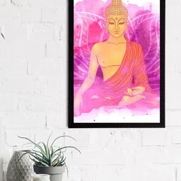 eCraftIndia Purple & Orange Meditating Lord Buddha Satin Matt Texture UV Art Painting-image-83
