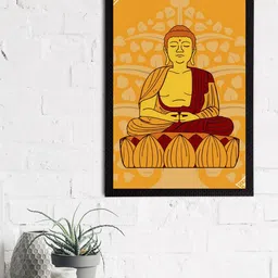 eCraftIndia Yellow & Orange Meditating Lord Buddha Satin Matt Texture UV Wall Art-image-58