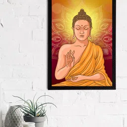 eCraftIndia Orange & Yellow Meditating Lord Buddha Satin Matt Texture UV Art Painting-image-81