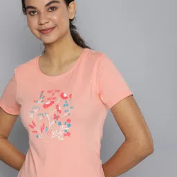 HERE&NOW Women Peach-Coloured Typography Printed T-shirt-image-19