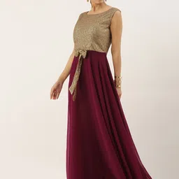 Ethnovog Women Gold-Toned Embellished Fit and Flare Dress-image-33