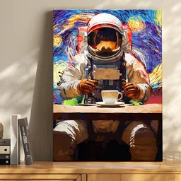 Art Street Brown & White Canvas Astronaut With Coffee Graffiti Wall Art-image-33