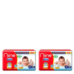 Niine Set of 2 Cotton Baby Diaper Pants with Leakage Protection - 40 Pants Each - Small-image-8