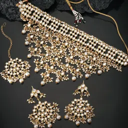 Peora Gold Plated Traditional Kundan Choker Necklace Set with Earrings & Maang Tikka-36