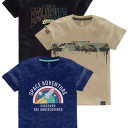 CODEZ Boys Multicoloured Typography Printed Applique T-shirt-0