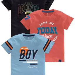 CODEZ Boys Multicoloured Typography Printed Applique T-shirt-17