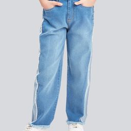 Olele Girls Cotton Denim Side Striped Stretchable Jeans Pant-image-47