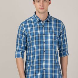 MERCHANT MARINE Men Blue Classic Slim Fit Tartan Checked Cotton Casual Shirt-image-77