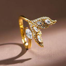 Rubans 18K Gold Plated White Cubic Zirconia Studded Leaf Design Adjustable Ring-image-80