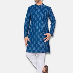 Studio Shringaar Ikat Printed Mandarin Collar Relaxed Fit Straight Kurta-image-24