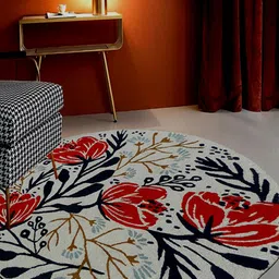 MRIC Beige & Black Floral Hand-Tufted Circular Woollen Carpet-34