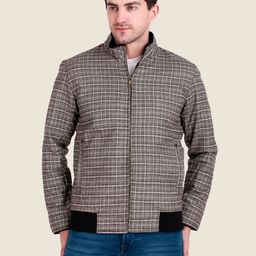 Leather Retail Men Checked Woollen Lightweight Bomber Jacket-image-50