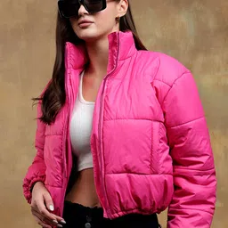Kotty Women Mock Collar Solid Casual Insulator Puffer Jacket-image-79