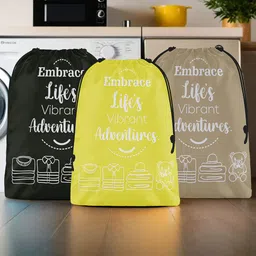 Aura Yellow & Brown 3 Pieces Printed Storage Bag Water Resistant Organisers-4