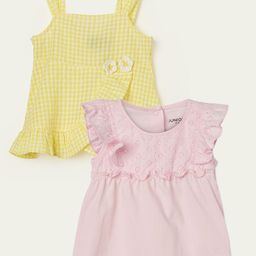 Juniors by Lifestyle Girls Pack Of 2 Floral Embroidered Flutter Sleeve Cotton Top-image-11