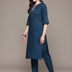 Readiprint Fashions Yoke Design Thread Work Pure Cotton Kurta With Trousers-picture-17