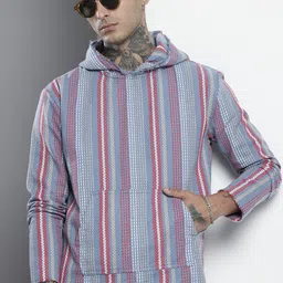 The Indian Garage Co Self Striped Hooded Pure Cotton Sweatshirt-picture-33