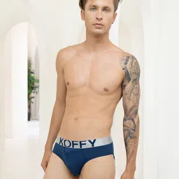 KOFFY Men Estate Blue Mid Rise front Open 4 Way Stretch Cotton Lycra Briefs-picture-4