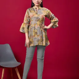 JDS LIFESTYLE Floral Print Mandarin Collar Bell Sleeve Shirt Style Top-image-38