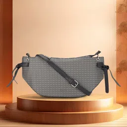 Allen Solly Grey Geometric Textured PU Swagger Sling Bag With Tasselled-7